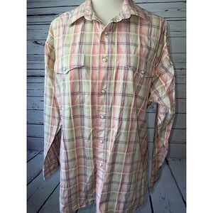 Panhandle Slim Western Shirt size Large Mens Pearl Snap Pink‎ Plaid Cowboy Rodeo